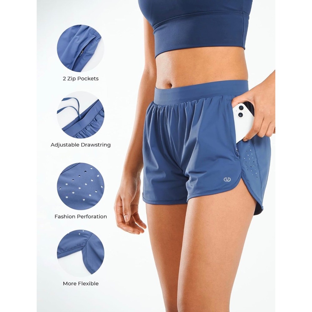 Allzero Womens Running Shorts Navy Blue Zip Pockets Lined Athletic Size Large - Picture 8 of 8